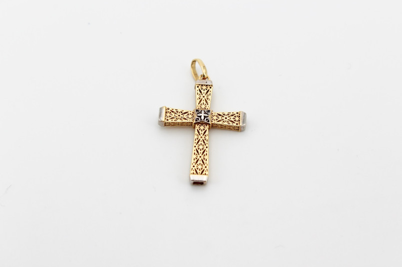 Cruz de oro combinado de 18k. de segunda mano. Joyería de ocasión | ROYALHYSTERIA