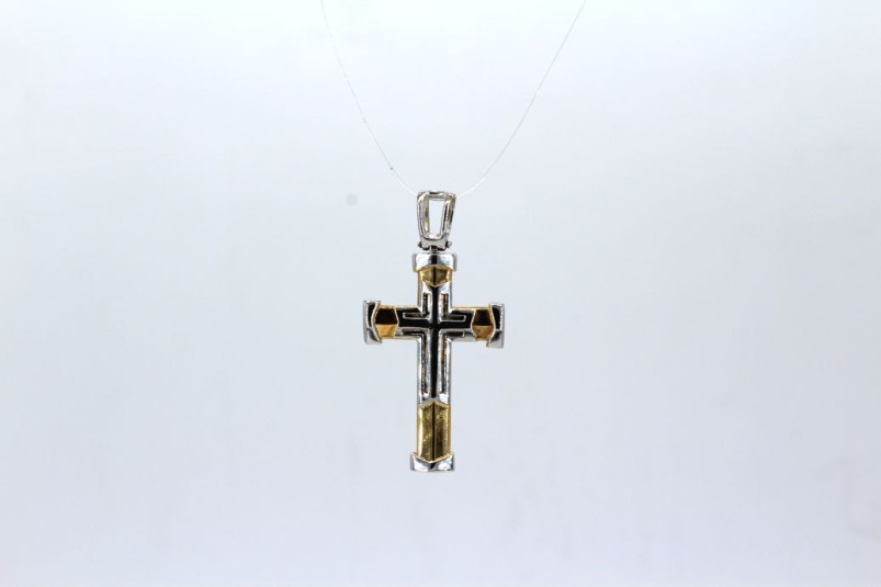 Cruz de oro combinado de 18k. de segunda mano. Joyería de ocasión | ROYALHYSTERIA