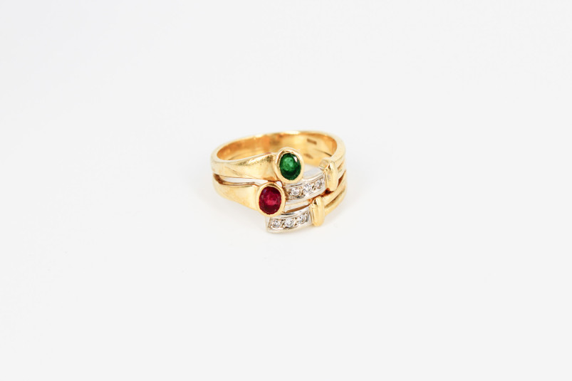 Anillo de oro combinado de 18k. de segunda mano. Joyería de ocasión | ROYALHYSTERIA