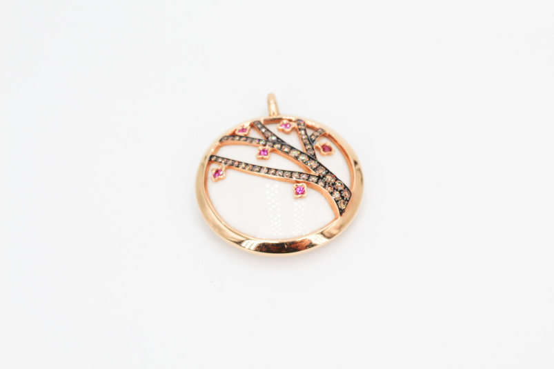 Colgante de oro rosa de 18k con diamantes. de segunda mano. Joyería de ocasión | ROYALHYSTERIA