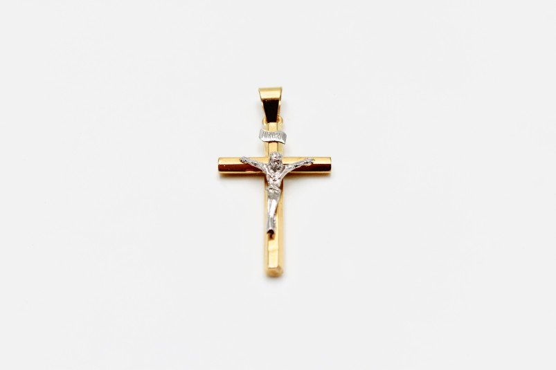 Cruz de oro combinado de 18k. de segunda mano. Joyería de ocasión | ROYALHYSTERIA