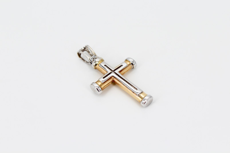 Cruz de oro combinado de 18k. de segunda mano. Joyería de ocasión | ROYALHYSTERIA